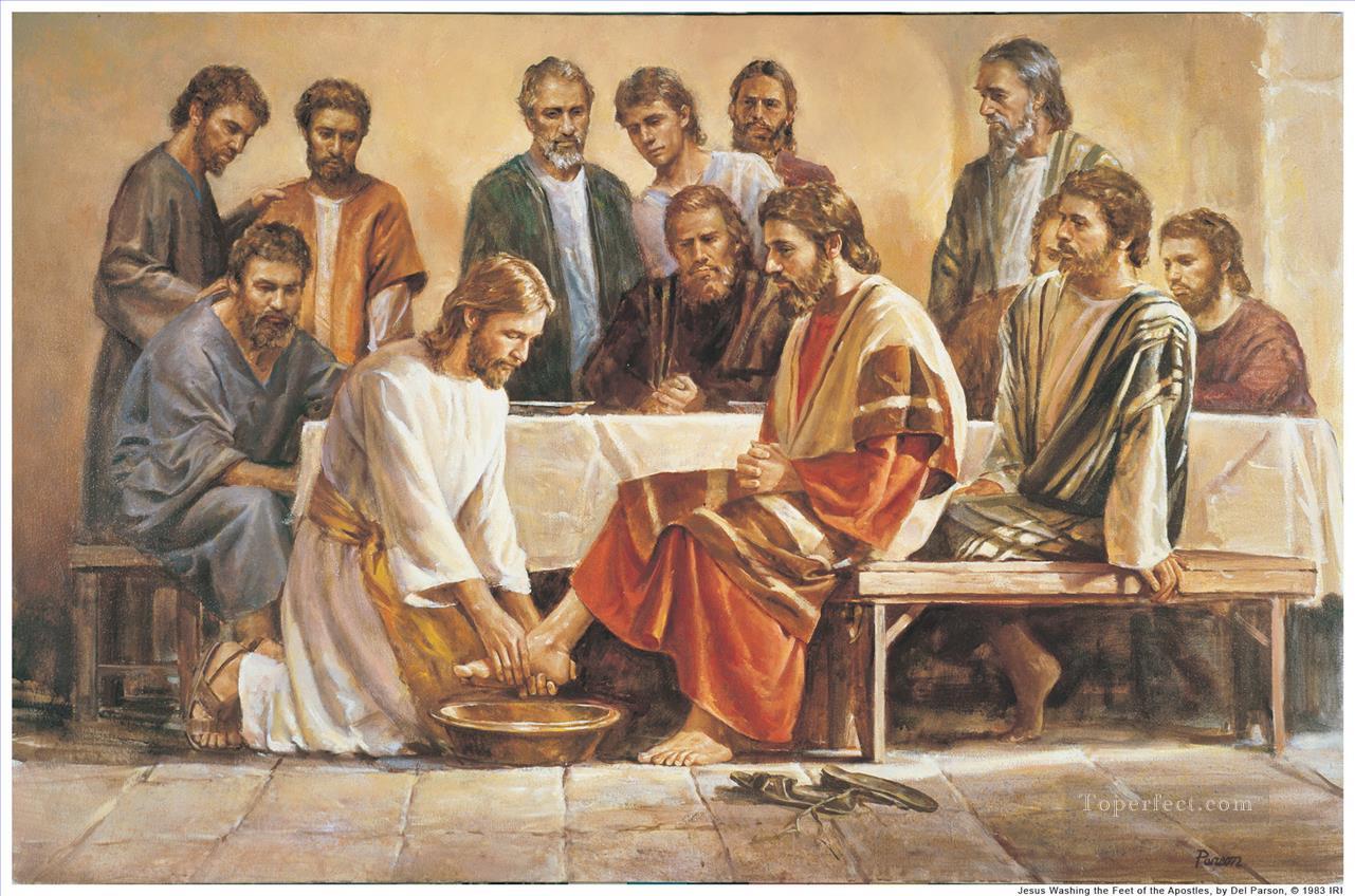 Jésus lavant les pieds des apôtres Religieuse Christianisme Peintures à l'huile
